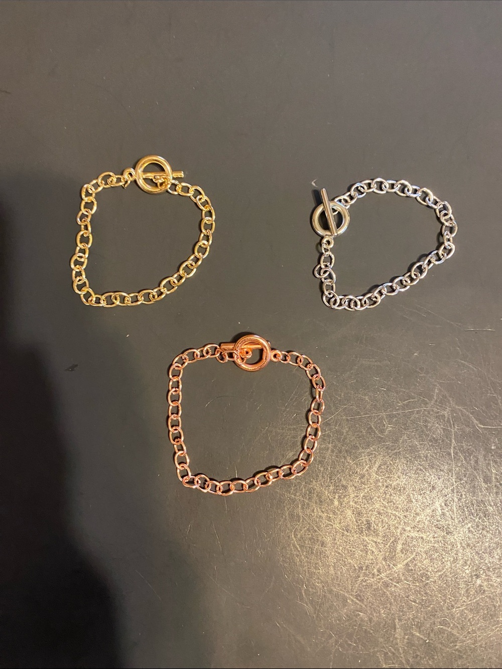 Gold, Silver & Rose Gold Toggle Chain Bracelet Set - Women Jewelry